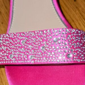 Hot Pink Crystal-Embellished Slide Sandals